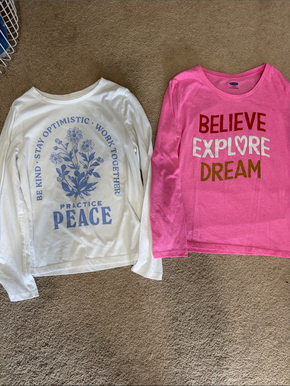 Old navy girls size 10-12 white and pink graphic Long Sleeve Tees